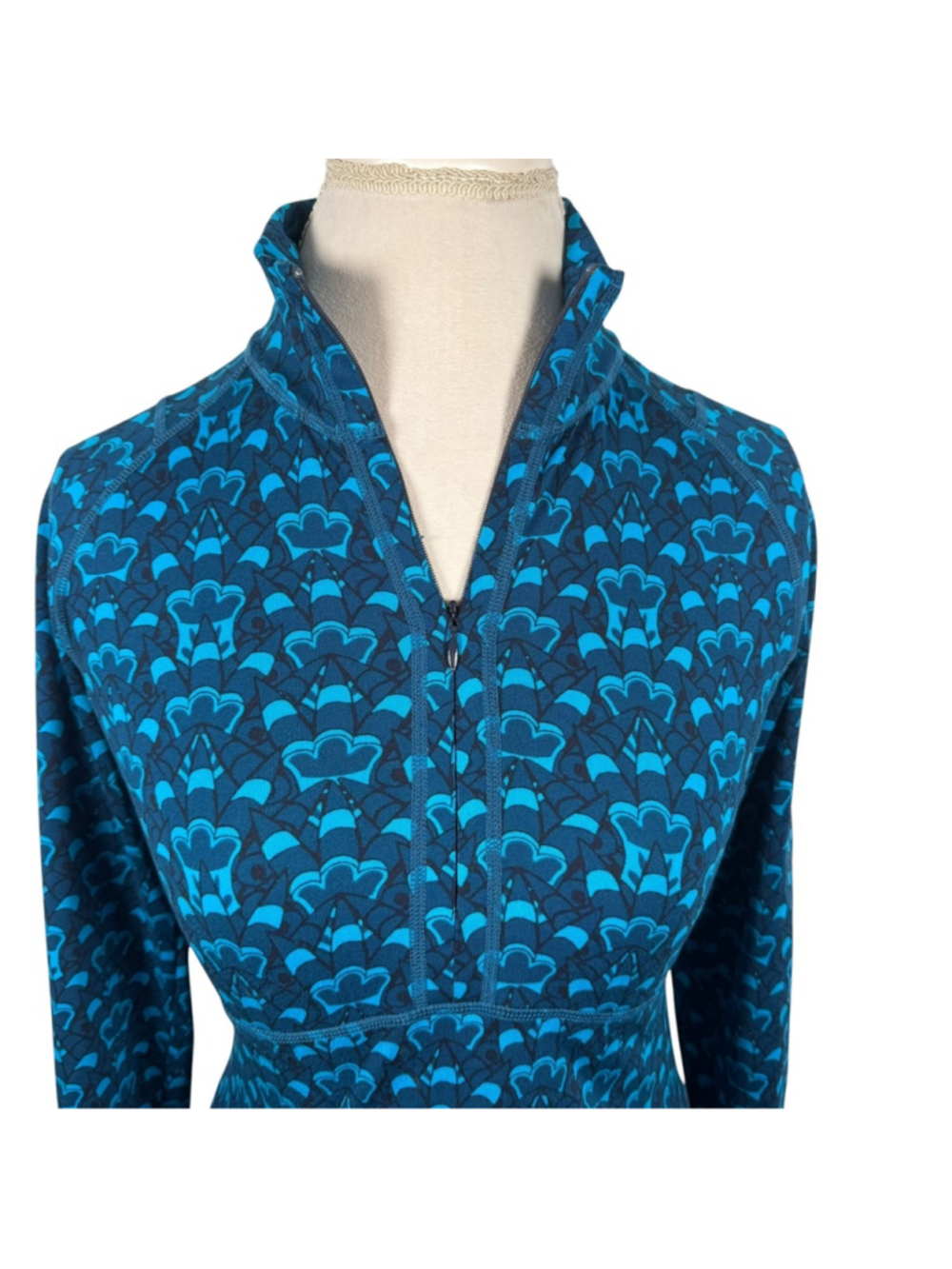 Title Nine Synergy Getaway Dress Womens XS Blue Print Mock Neck Long Sleeve - Picture 3 of 9